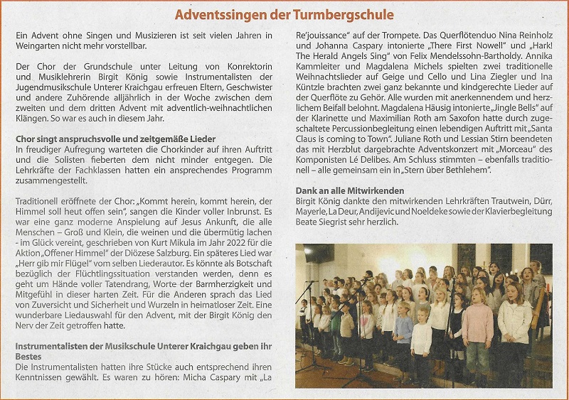 Adventssingen Turmberg Rundschau 21.12.2023