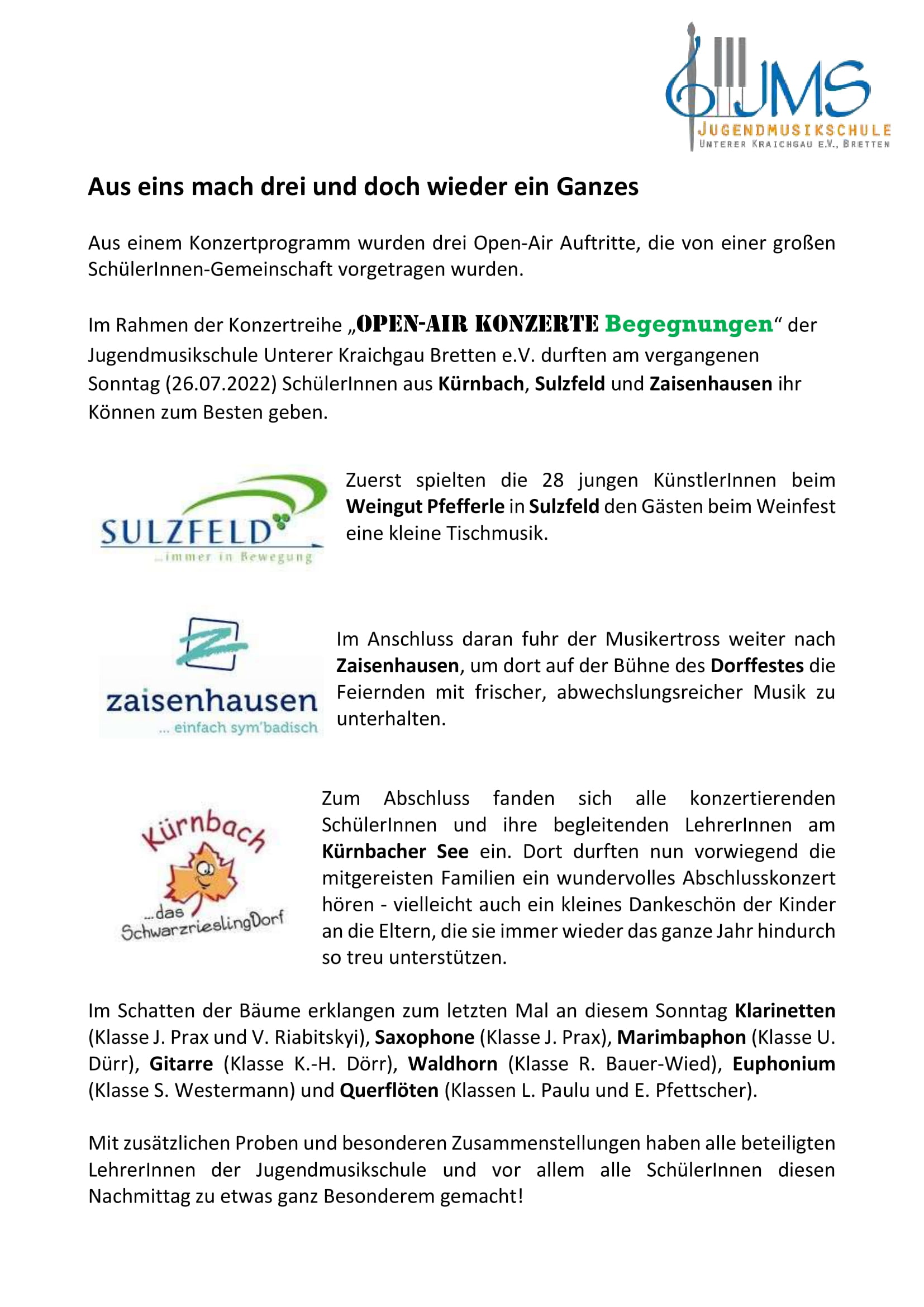 PM Bericht 26.Juni 2022 Open Air Sulzfeld Zaisenhausen Kürnbach 2022